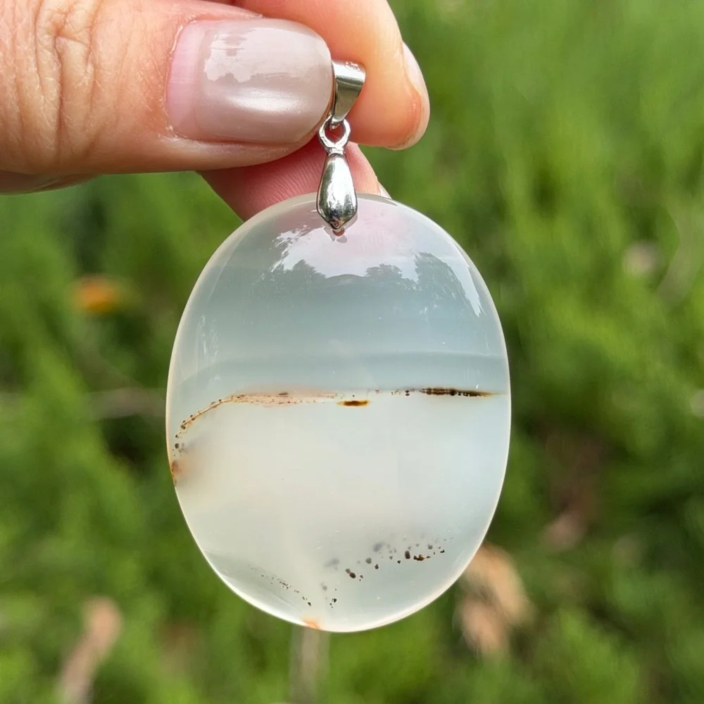 925 silver plated translucent natural agate pendant‎ 1340